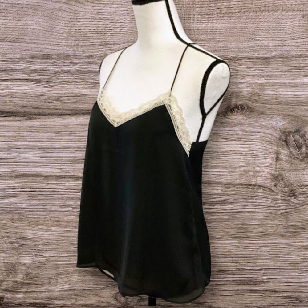 Black Lace-Trim Silk Camisole
